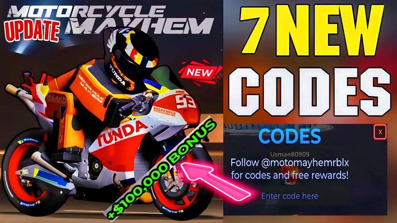 ОБНОВЛЕНИЯ!🏍️⚠️НОВОЕ ОБНОВЛЕНИЕ🔥КОДЫ - КОДЫ MOTORCYCLE MAYHEM ROBLOX - КОДЫ ДЛЯ MOTORCYCLE MAYHEM