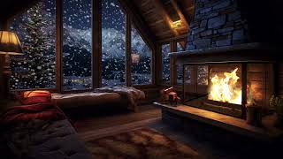 Soothing Winter Night Relaxation | Cozy Cabin with Fireplace & Snowfall Sounds | Resting Area