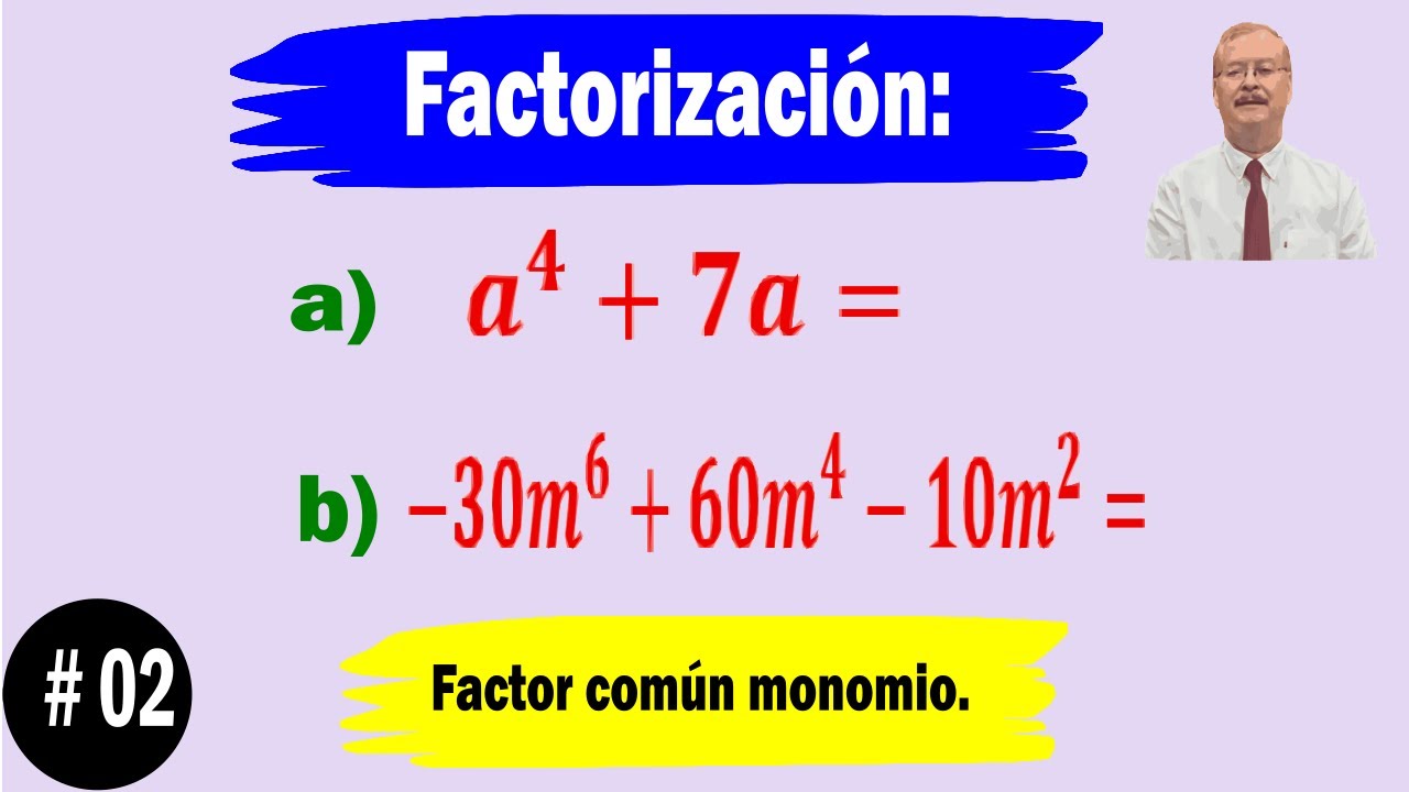 Factorización   Factor común monomio: a^4+7a, -30m^6+60m^4-10m^2