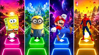 🔥 Who Will Survive the Impossible Tiles Hop Challenge? SpongeBob vs Minion vs Mario vs Spider-Man screenshot 4