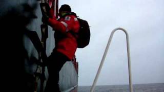 Norwegian pilot disembarking a cargo ship