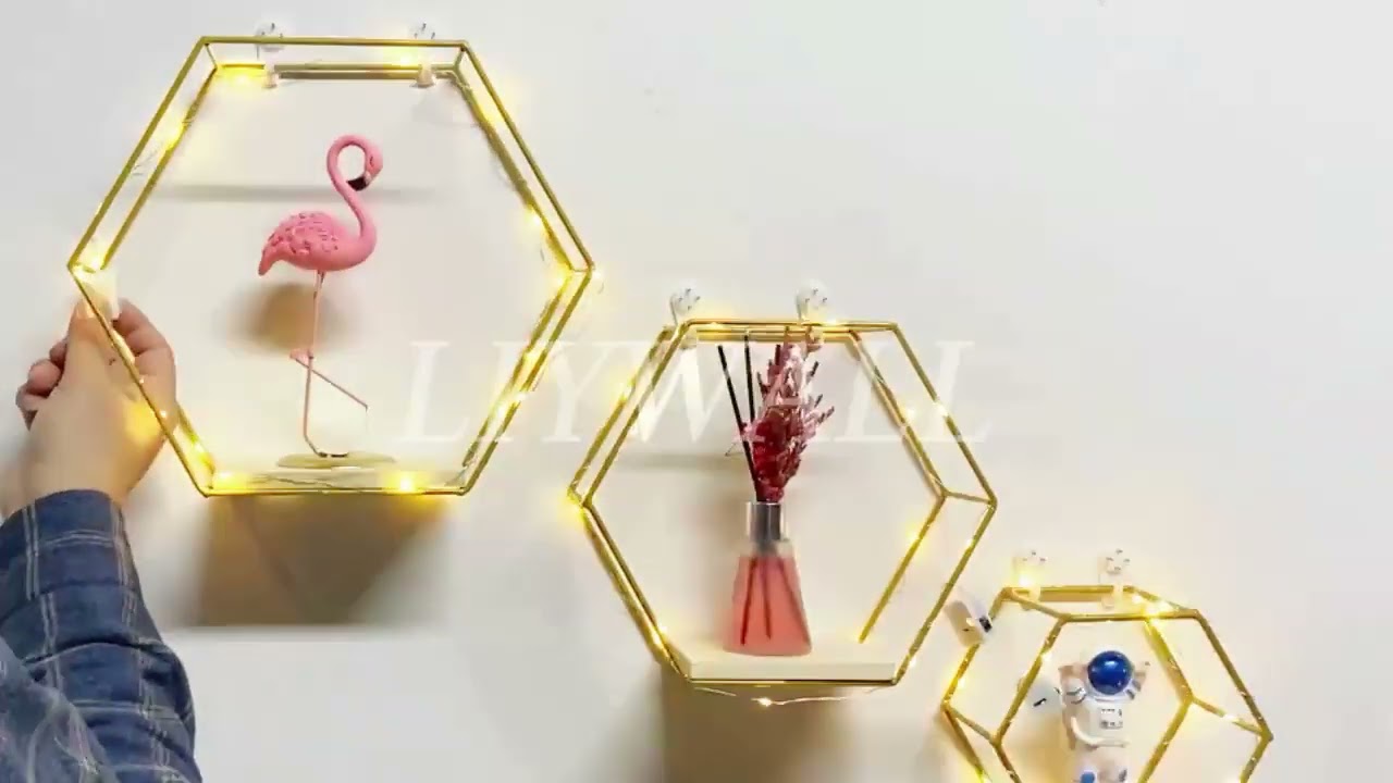 Floating Shelves video || Hexagon Floating Shelves Wall Decor, Gold Metal Wire.