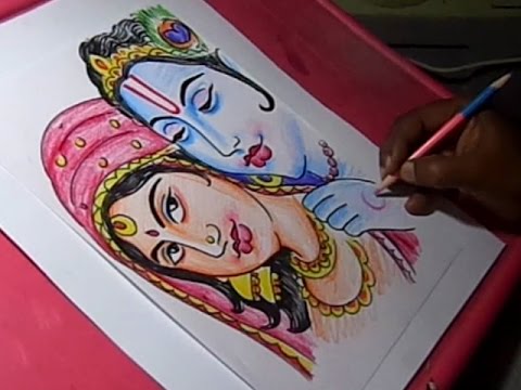 How to Draw Lord Krishna and Radha Drawing - YouTube