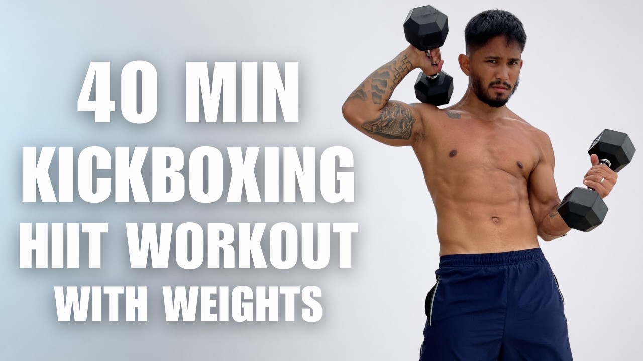 40 Minute Kickboxing HIIT Workout with Weights 🔥 Full Body Fat Burn (No Repeats, At Home)