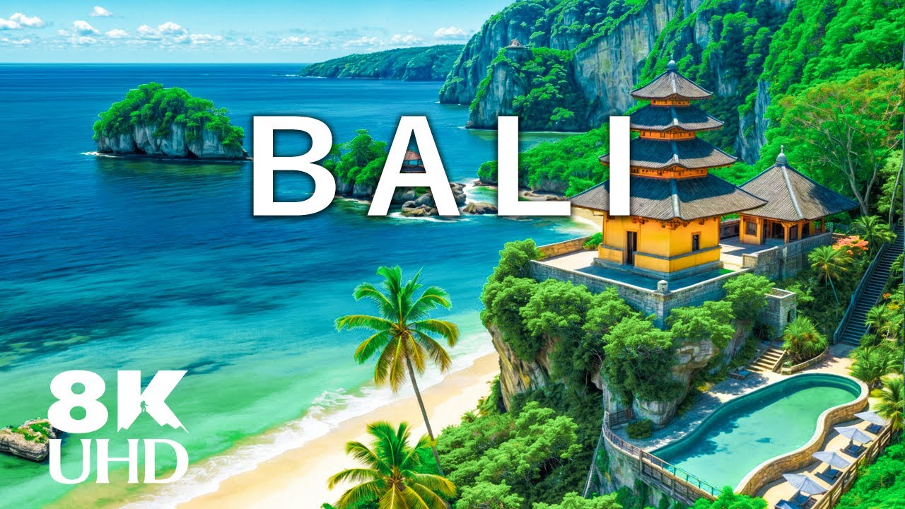 Бали в 8K | Расслабляющее путешествие под фортепиано по рисовым полям, пляжам и храмам в джунглях