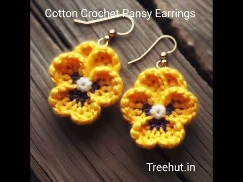 Crochet Earrings Pansy Flower in Cotton #crochet #crochetideas