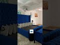 Beautiful big squared blue modern bed and ottoman customized by naifur designs for your bedroom.