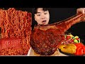 ASMR MUKBANG 짜파게티 & 치즈 통스팸 & 스테이크 BLACK BEAN NOODLES & STEAK & CHEESE SPAM EATING SOUND!