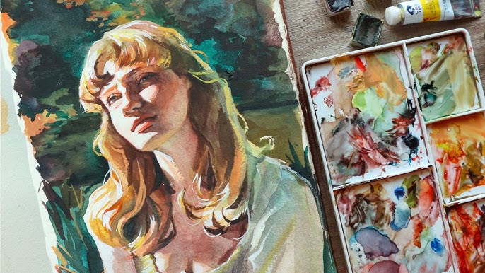 Gouache portrait tutorial fullvideo🩵 1/2 #mijello #gouache