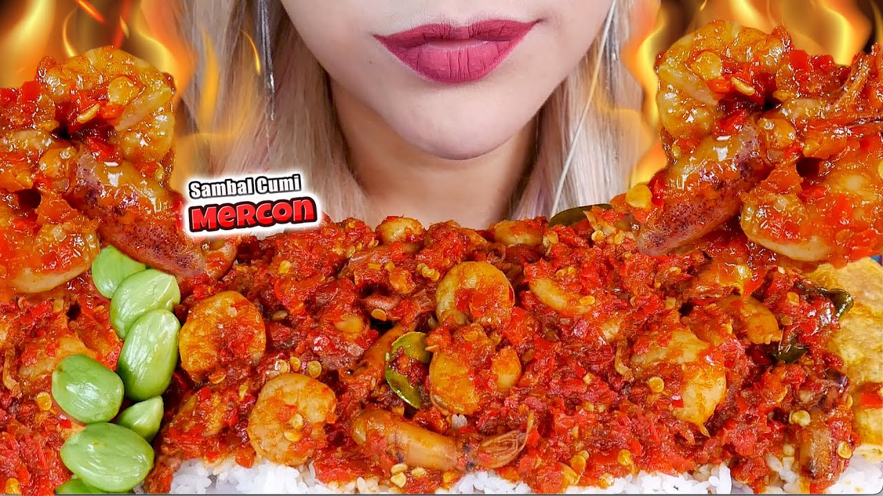 ASMR 🦑🔥SAMBAL BABY CUMI UDANG PETE MERCON🥵 SPICY BABY SQUID PRAWNS CHILI WITH RICE🌶