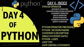 Day 4 of Python Series : Operators, Operators Precedence, Decision Making, Statement, Loop Control