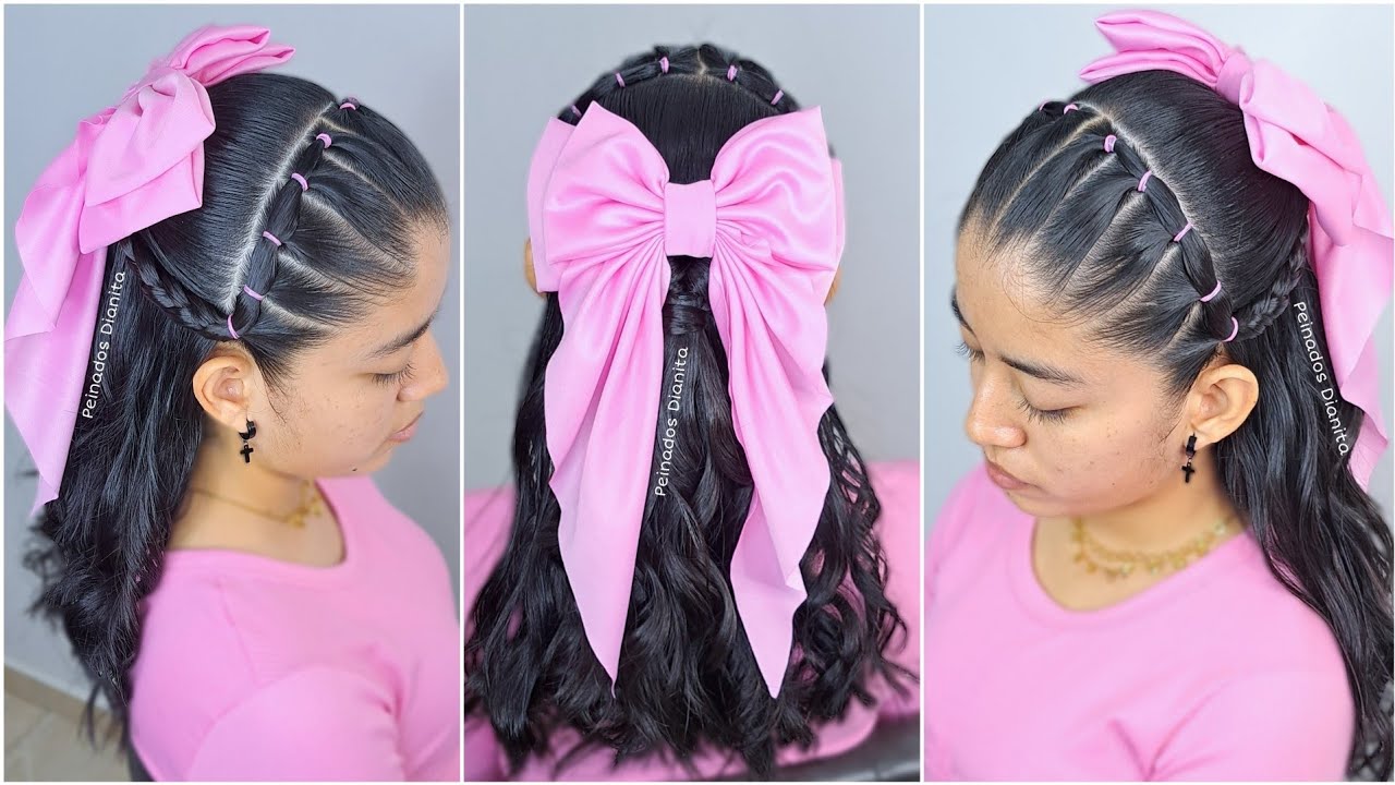 Peinado coquette facil, rapido y bonito 🎀 | ideas faciles de peinados para la escuela ✨🎀💗