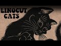 Lino cut printmaking  black cats