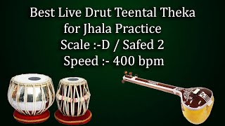 Best Live Drut Teental Theka for Jhala Practice | D Scale | 400 bpm | Safed 2 | सफेद २