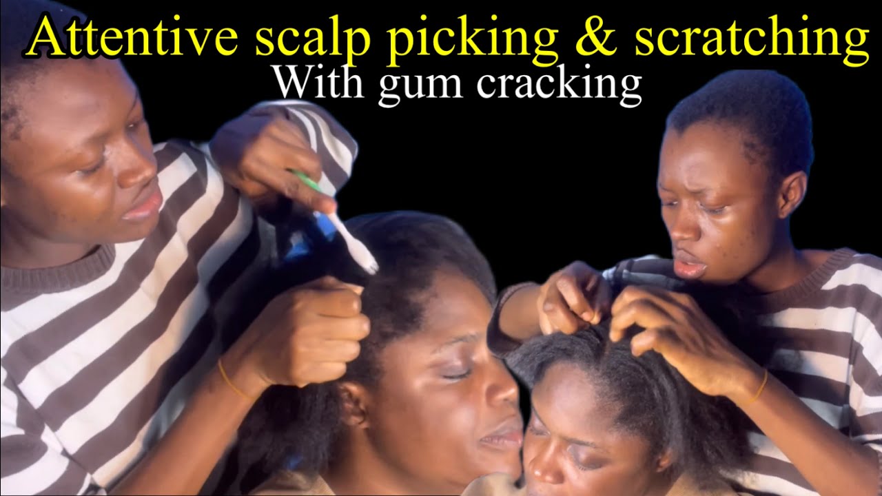 ASMR ✨attentive Hand picking hair crust, scratching, scalp blowing.