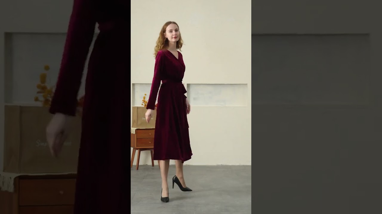 Velvet Dress Wrap Dress burgundy