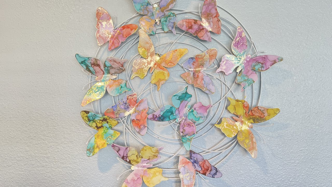 [82] Alcohol Ink Art on Metal Butterflies - YouTube