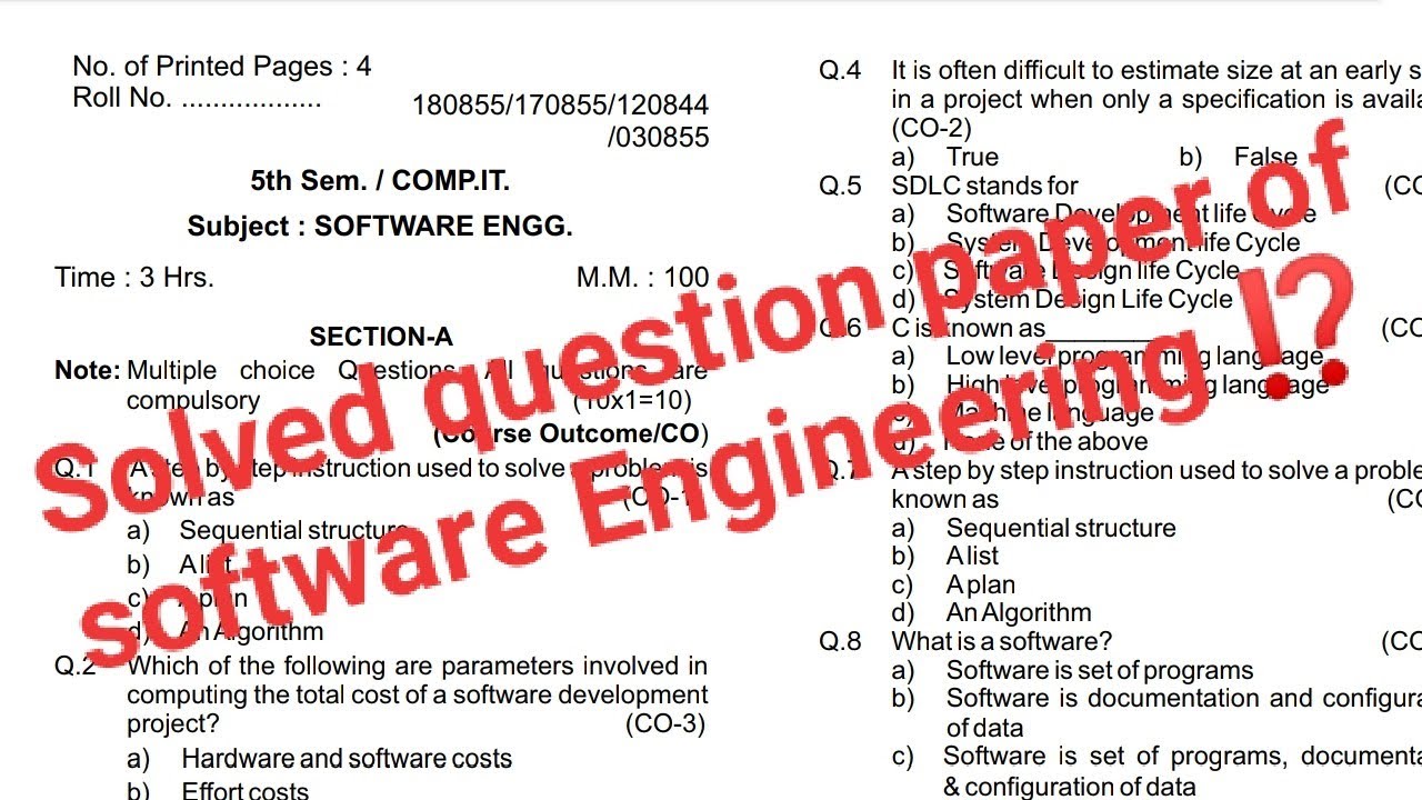 hsbte solved question paper of software Engineering 5th sem YouTube
