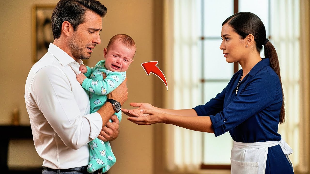 EL BEBÉ DEL MILLONARIO NO DEJABA DE LLORAR… HASTA QUE LA LIMPIADORA SUSURRÓ  “PUEDO AYUDARLO”