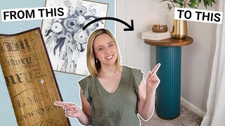 I transformed a THRIFTED floor mat into a table?! ⭐️ DIY Thrift Flip accent table + wall art