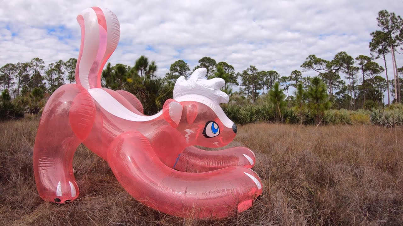 Translucent Pink Pouncing Skunk Ride-On Pool Toy from Inflatable World ...