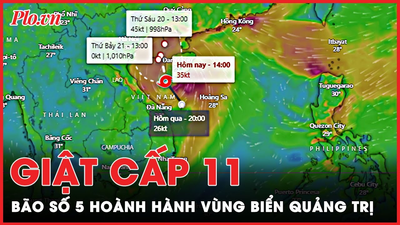 Bão số 5 giật cấp 11 tiến thẳng vào vùng biển Quảng Trị, nhiều khu vực ...