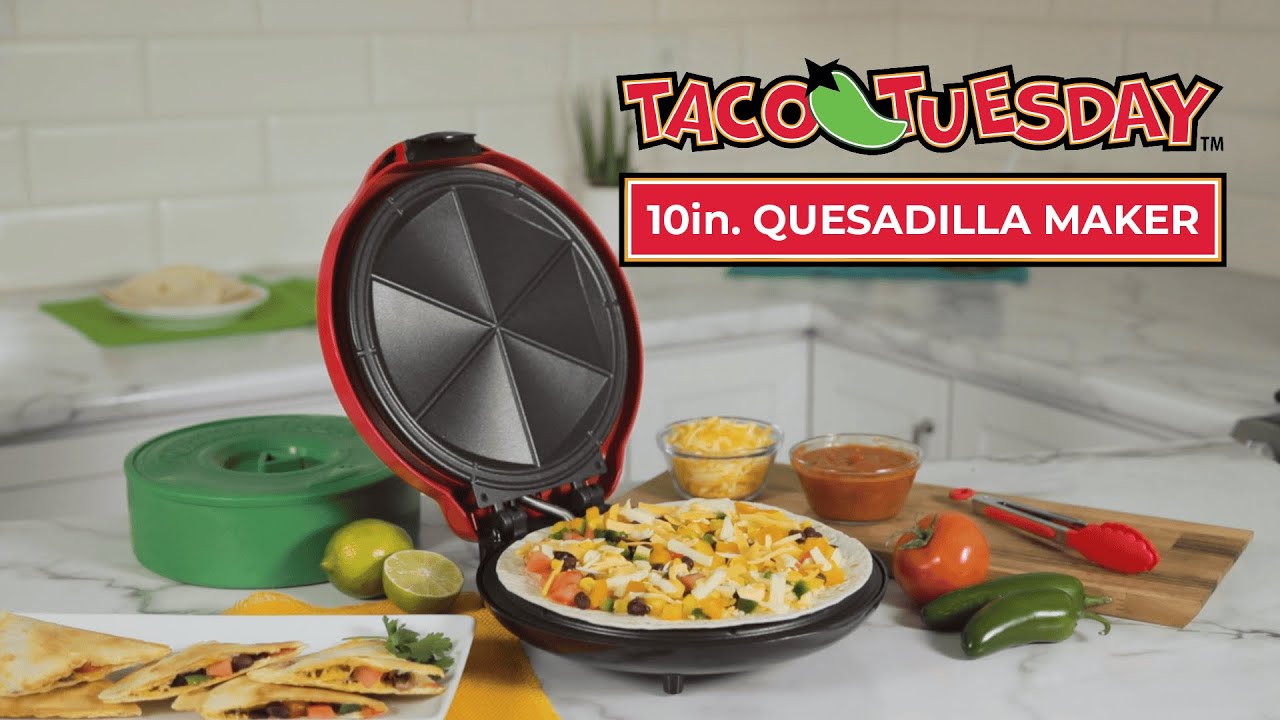 Taco Tuesday TTEQM10RD Deluxe 10-Inch 6-Wedge Electric Quesadilla Maker  with Extra Stuffing Latch 