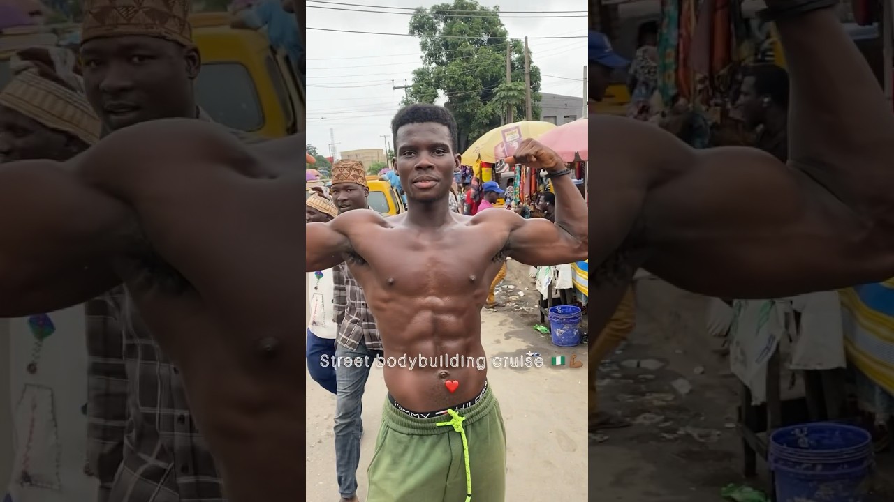 Jacked natural bodybuilder in the streets | black muscle flex 