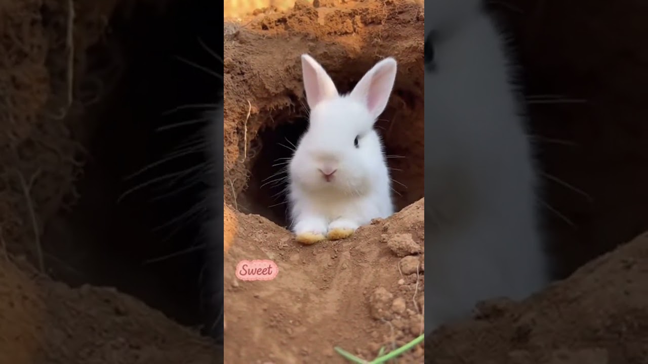 Discovering a little rabbit hiding in a hole, watch this cute moment 