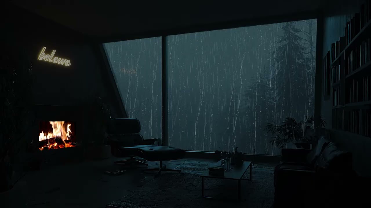 Moody Rain & Crackling Fireplace 🌧️🔥 Background Noise for Productivity