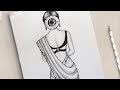 How to draw a gorgeous girl in saree | traditional dress | how to draw | easy drawing
