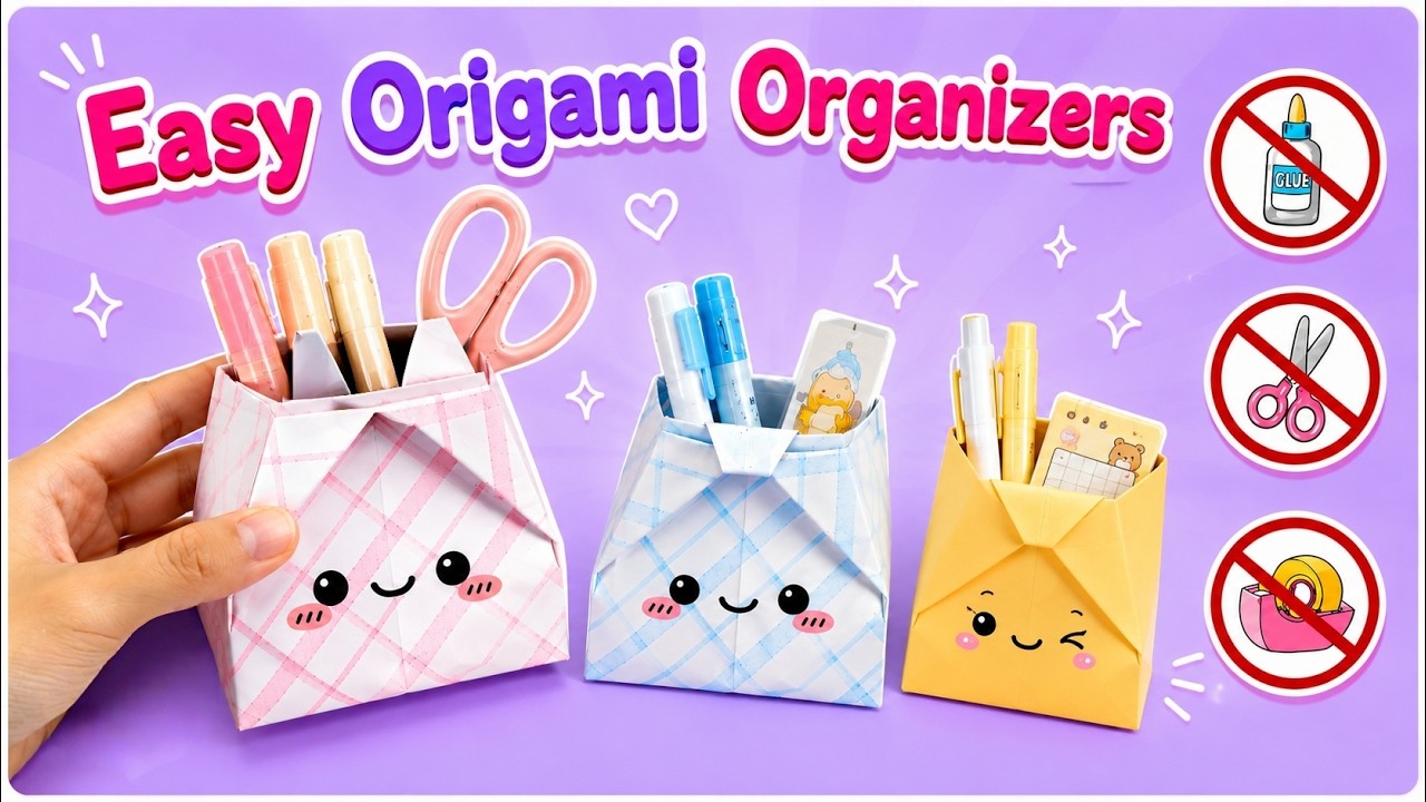 Easy Origami Organizer Without Glue, Scissors & Tape | DIY Desk