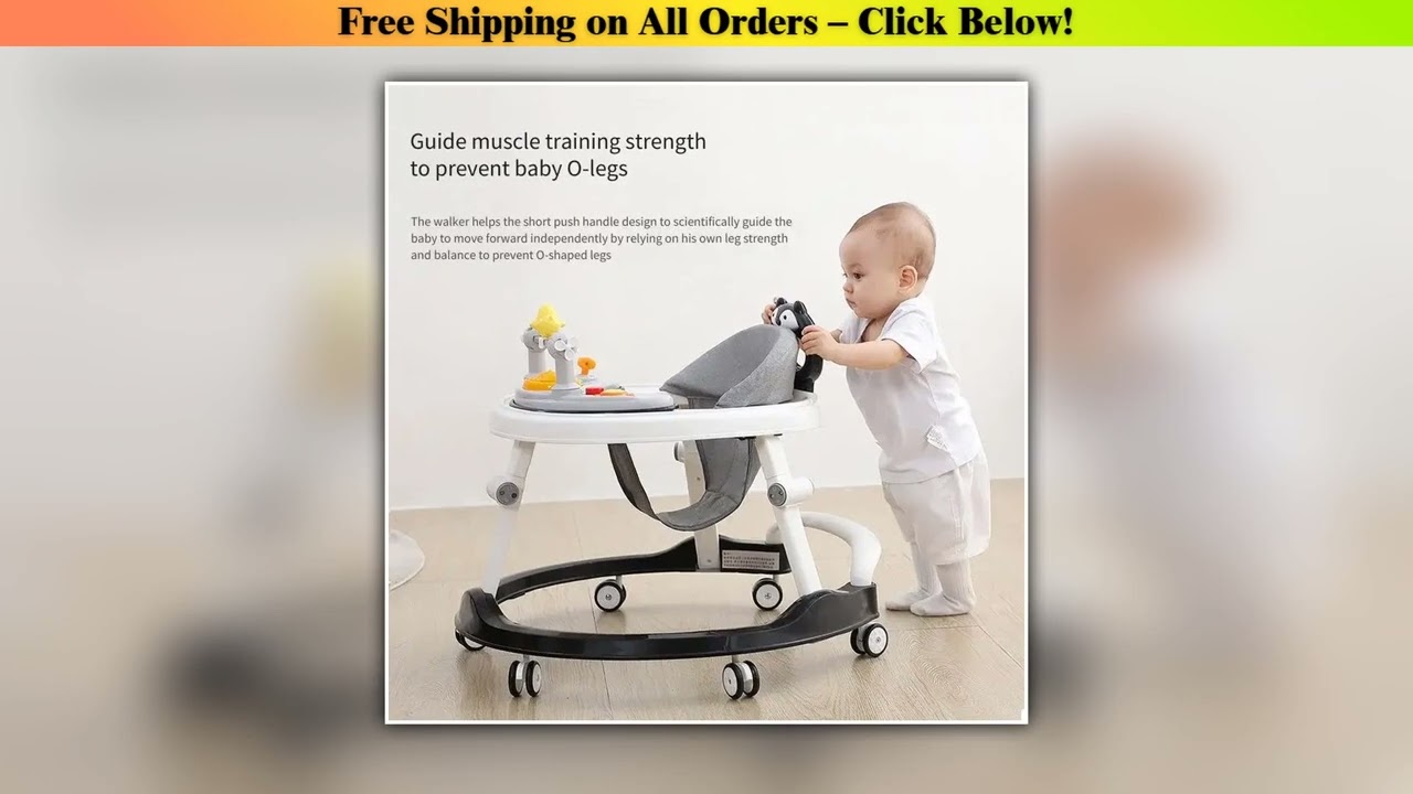 Baby Walker Anti O Leg Multifunctional Push Car with Music Tray U Shape Wheels Adjustable Handle