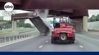 Dump truck slams into overpass on Interstate 66 in Virginia