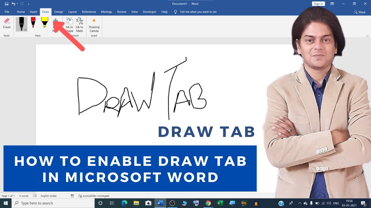 How To Enable Draw Tab In Word How To Draw On Word Document Draw Tab In Word Youtube