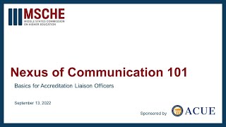 Nexus of Communication 101: Basics for Accreditation Liaison Officers (ALO)