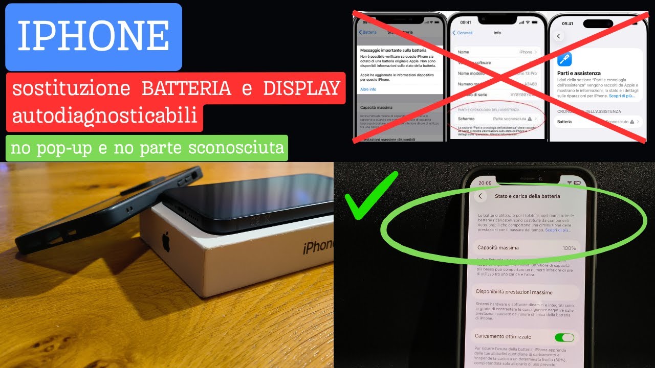 Sostituzione Batteria e display autodiagnosticabili no pop-up no parte sconosciuta.