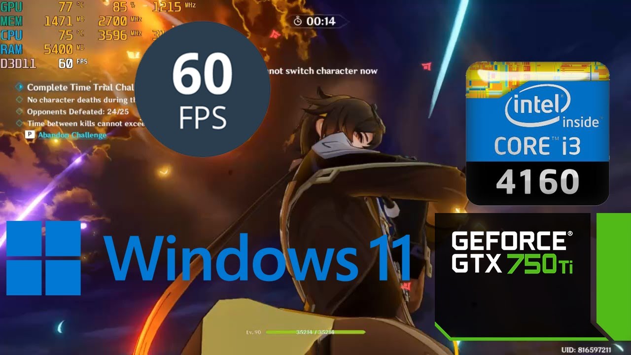 Genshin Impact In Windows 11 GTX 750 Ti 8GB RAM Intel Core i3 4160 