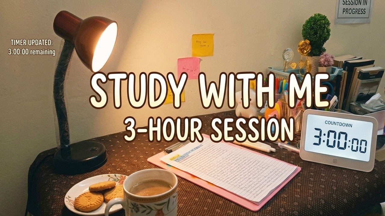 3 HOUR STUDY WITH ME 🔥Pomodoro 50/10 | Rain Sounds | No Music | Real ...