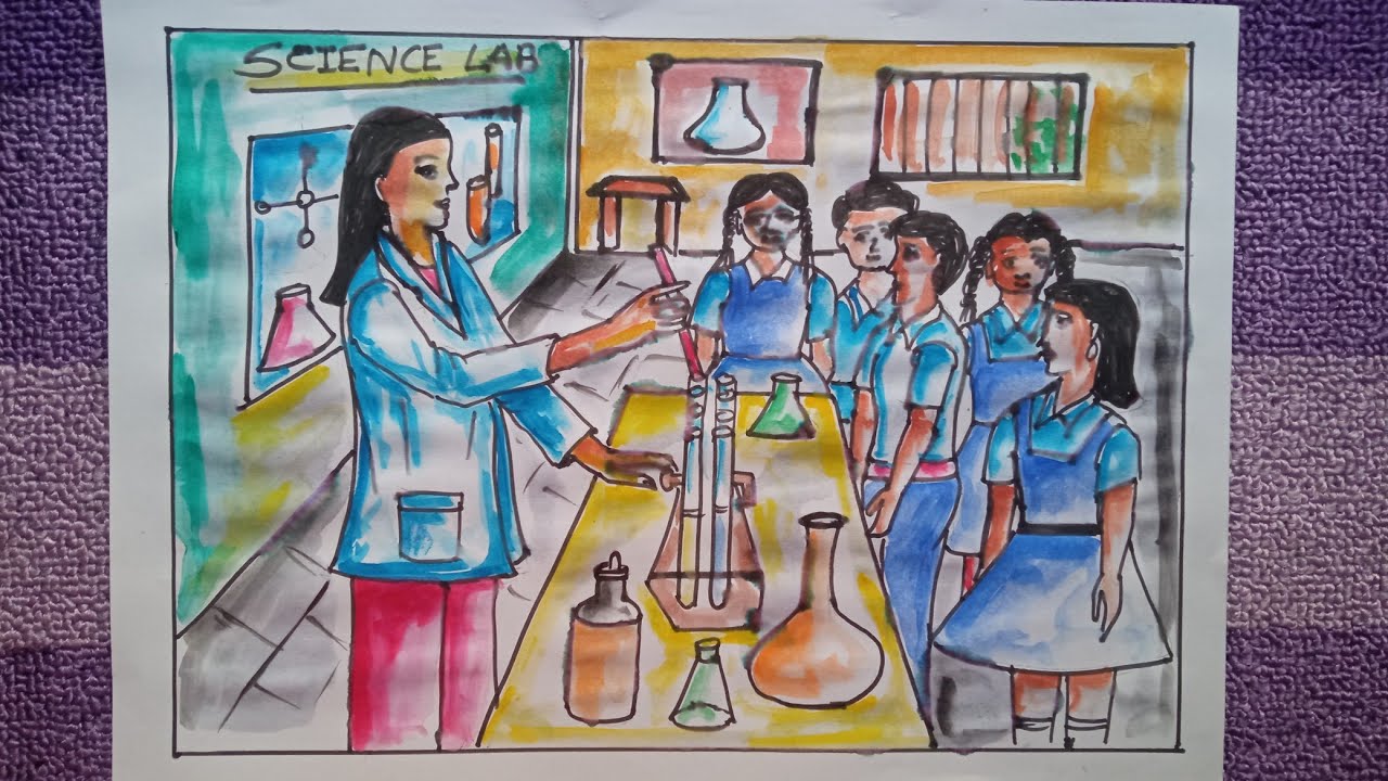 Science Colored Draw Science Lab Drawing With Colour Step By Step