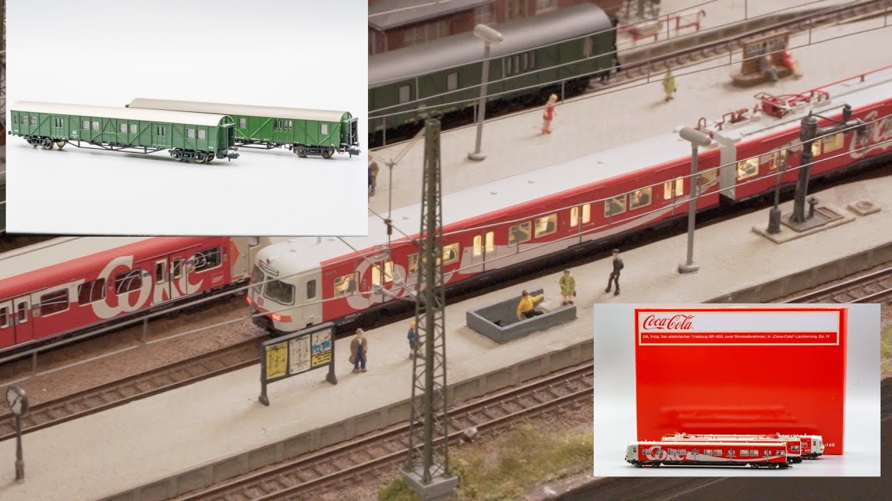 Minitrix leuchtender Behelfsgepäckwagen und Arnold S-Bahn Cola-Dose ET 420 - Spur N XXL-Osterausgabe