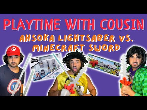 Playtime w/ Cousin: Ahsoka Lightsaber vs. Nerf Minecraft Heartstealer Sword