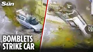 Terrifying Moment Cluster Bomb Flips Car As Bomblets Land On Israel