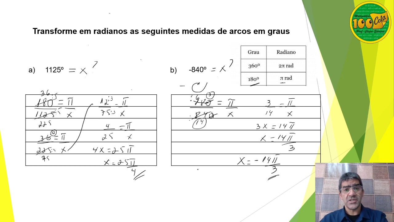 Transforme Os ângulos De Graus Para Radianos