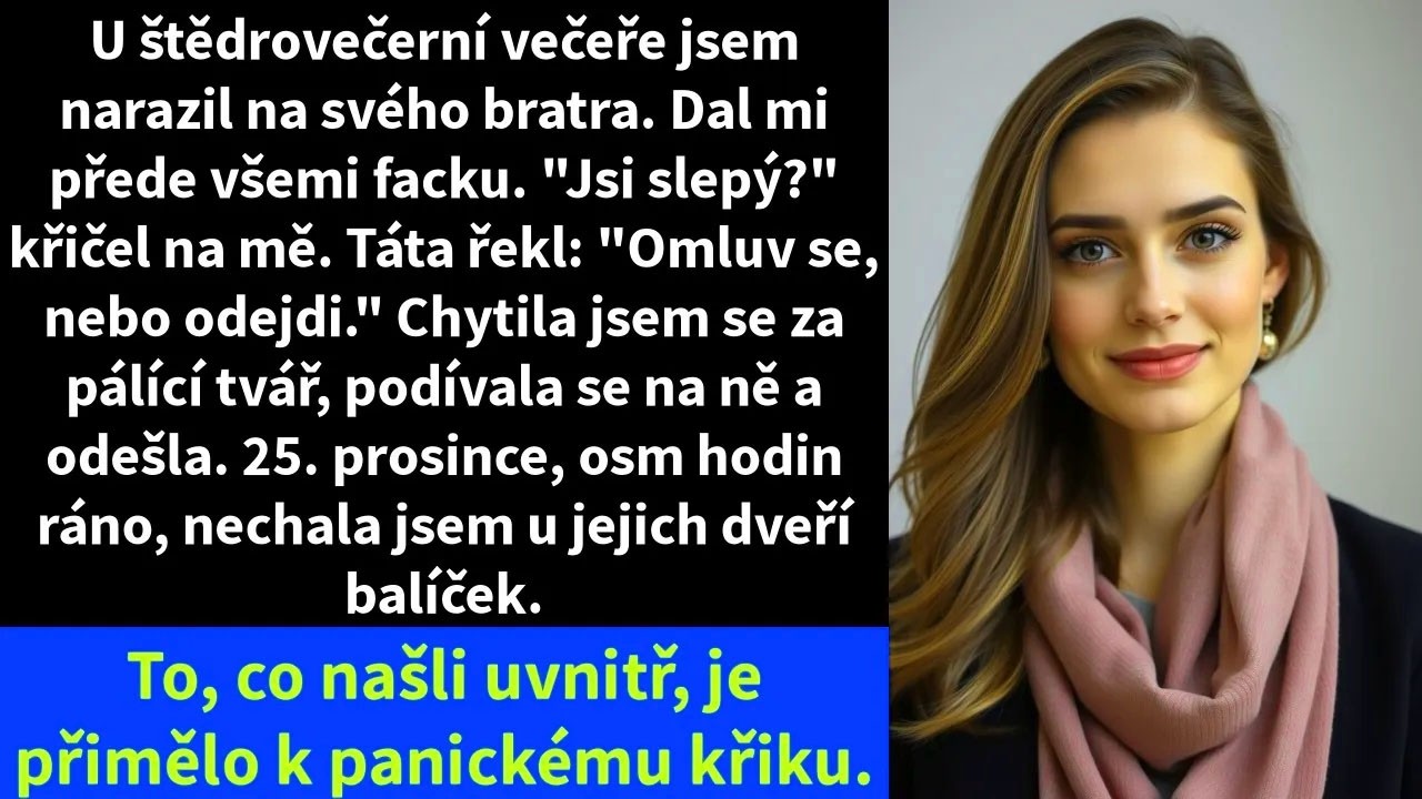 Ten večer mě Brandon uhodil před celou rodinou za pár kapek moštu na rukávu. Stála jsem s hořící tváří a čekala, kdo se mě zastane. Místo toho mi táta řekl, ať se omluvím nebo vypadnu. Vyšla jsem...