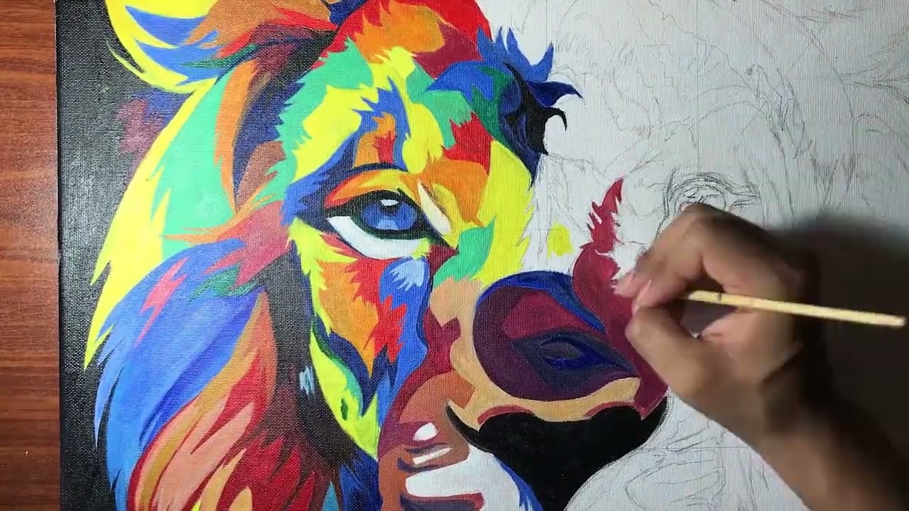 Dibujo De LEON Con Pintura ACRILICO -Lion Drawing With Acrylic Paint -  thptnganamst.edu.vn