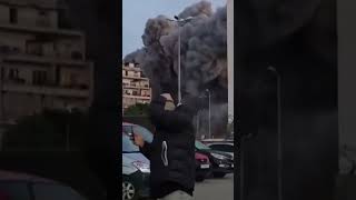New angle shows moment building collapses after Israeli airstrike in Beirut #shorts