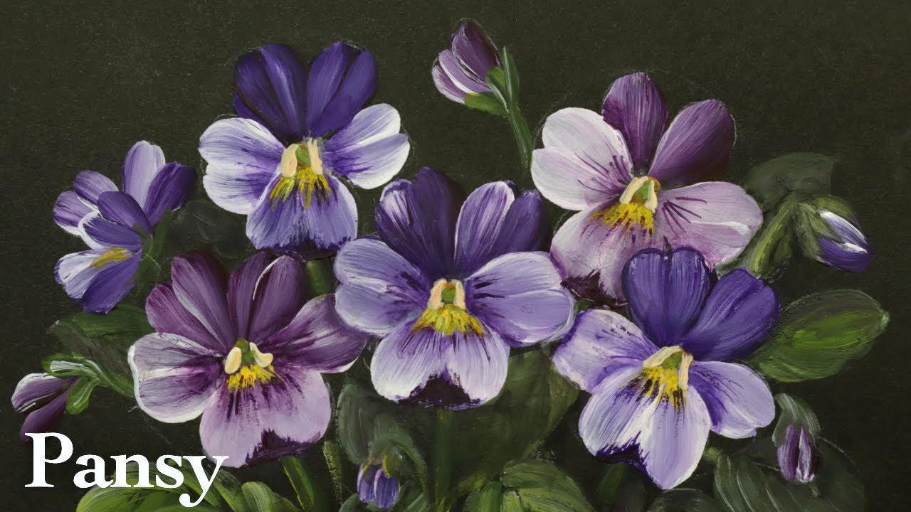 Pansy painting tutorial with acrylic (Purple pansy )one stroke YouTube