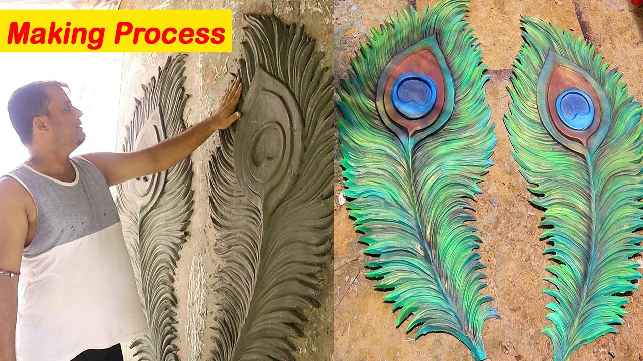 Mor pankh kaise banate hain | Peacock feather wall design with ...