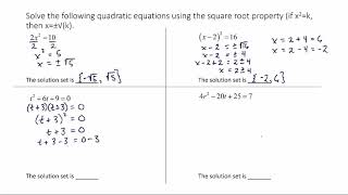 Solving Quadratic Equations Using the Square Root Property 13 3 1